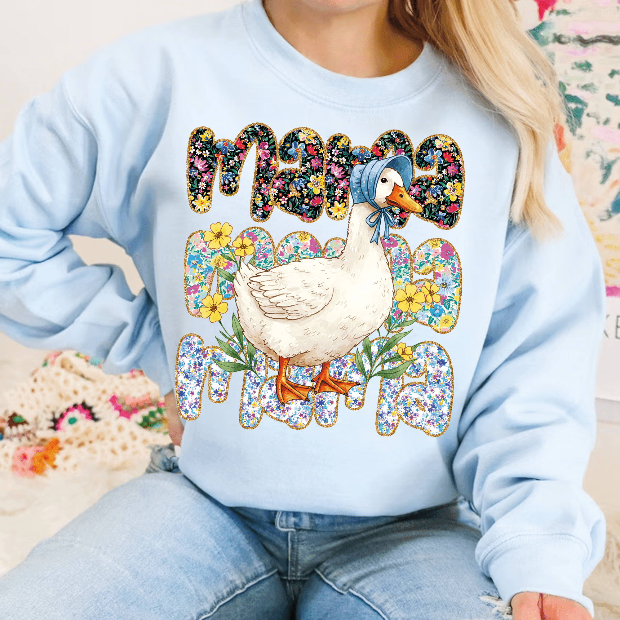 Sublimationsdatei Mama mit Gans – Vintage Farmhouse PNG Design mit Blumen für Muttertag & DIY - Sewando