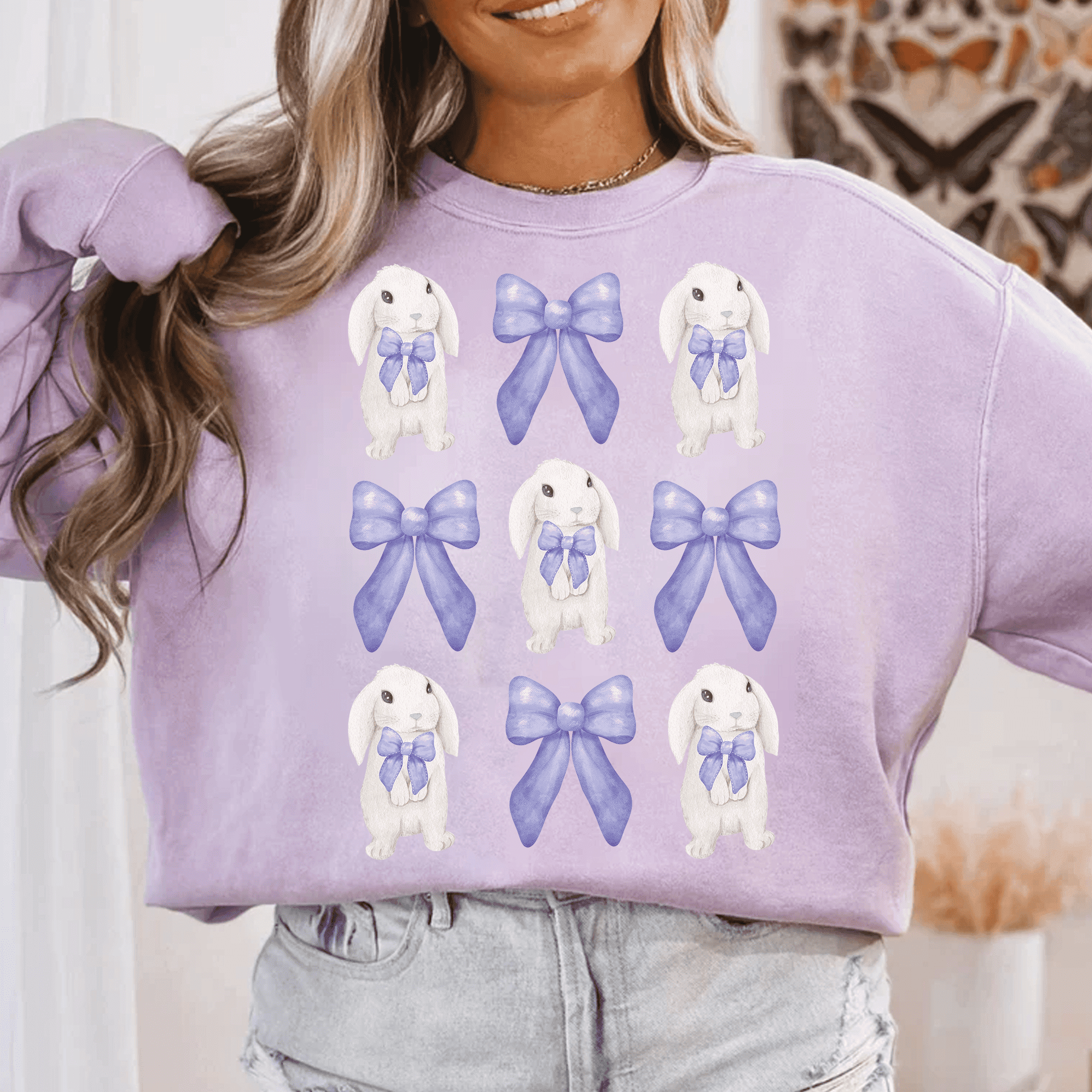Bügelbild Osterhasen & lila Schleifen – Frühlingsdesign - Sewando