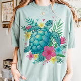 Tropisches Sublimationsdesign „Floral Sea Turtle“ – bunte Meeresschildkröte mit Hibiskus & Palmen 🌴🐢 - Sewando