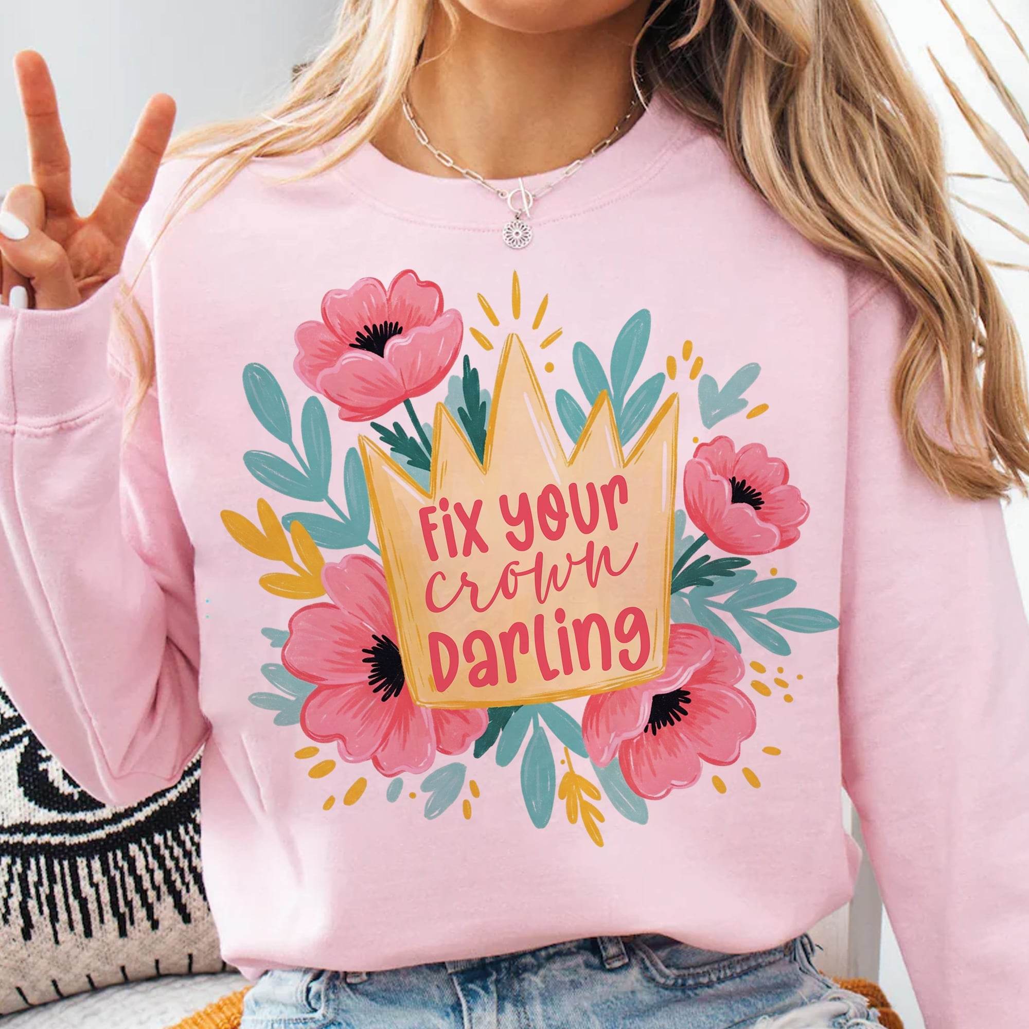 Empowerment-Sublimationsdesign „Fix your crown, darling“ – florale Krone mit Mutmach-Botschaft 💐👑 - Sewando