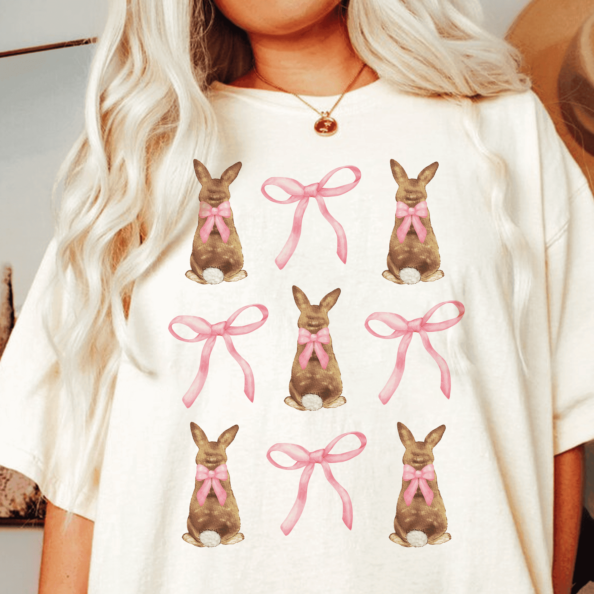 Bügelbild Osterhase mit rosa Schleife – Frühling Design für Shirts & mehr - Sewando