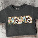 Bügelbild Mama – Blumen & Retro-Karomuster PNG für Muttertag - Sewando
