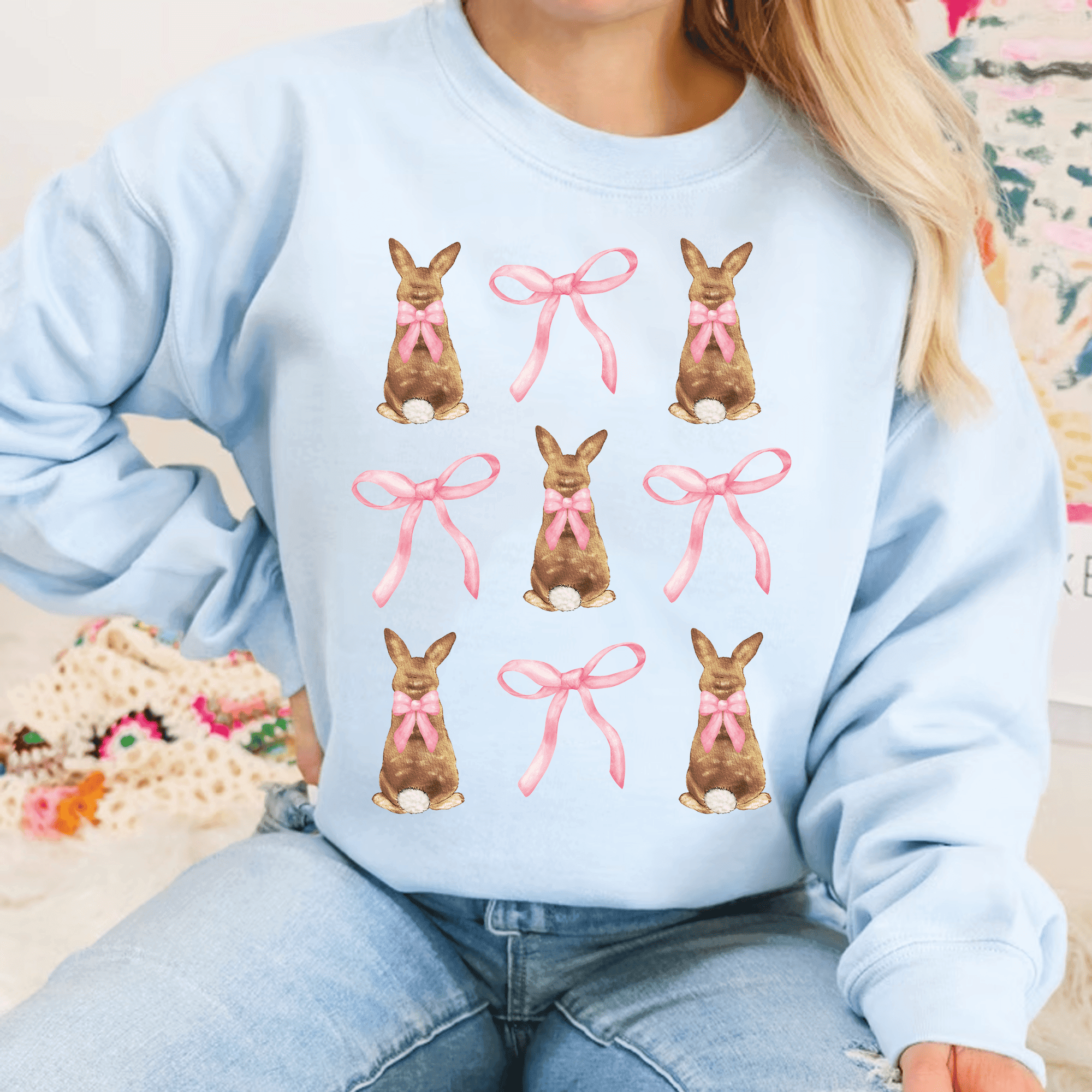 Bügelbild Osterhase mit rosa Schleife – Frühling Design für Shirts & mehr - Sewando
