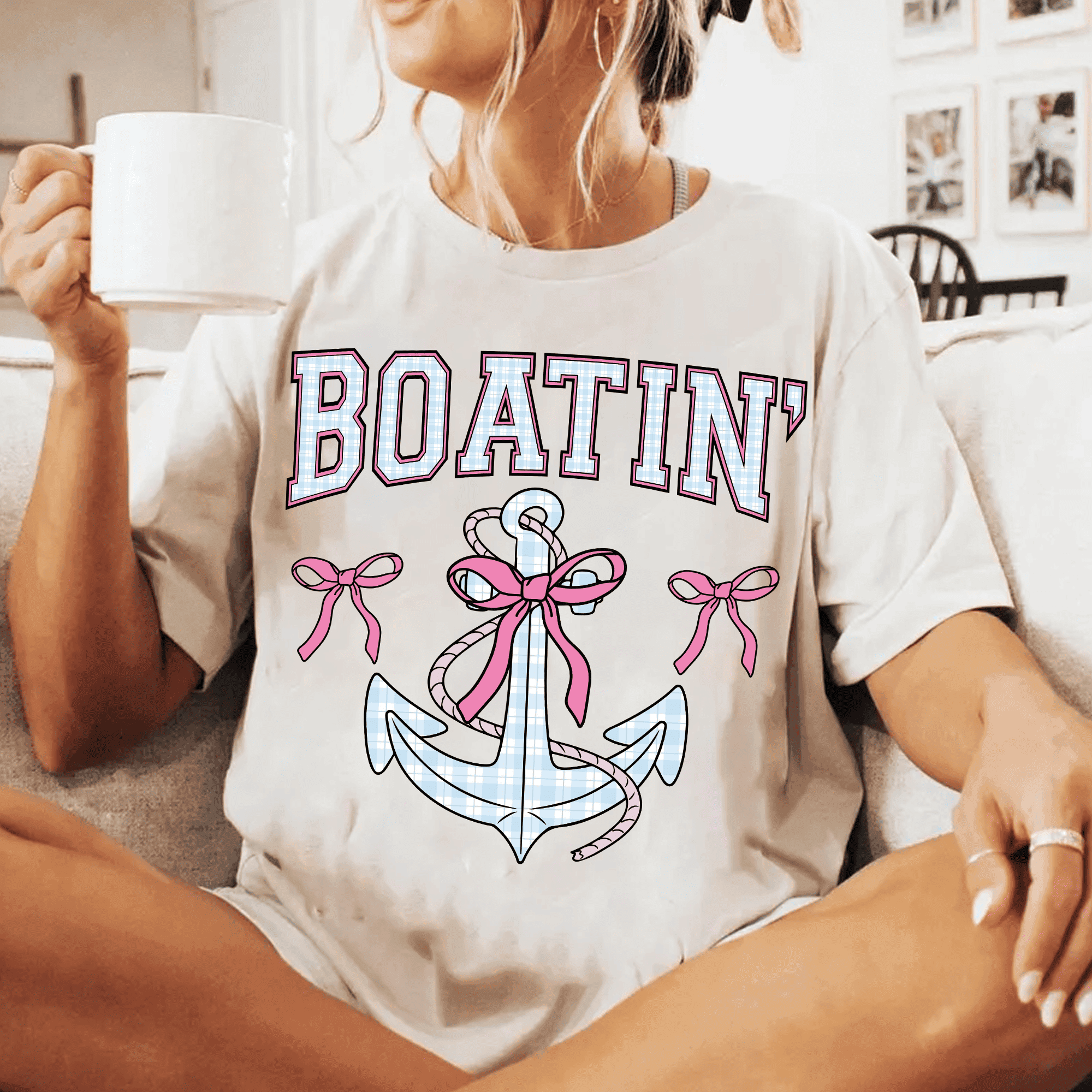 Boatin’ Anker Bügelbild– Maritimes PNG Design mit Schleifen & Karo - Sewando