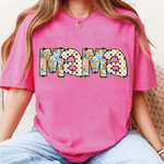 Bügelbild Mama – Blumen & Retro-Karomuster PNG für Muttertag - Sewando