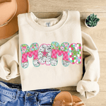 Bügelbild Mama – Florales Patchwork mit Sternen im Retro-Stil | PNG - Sewando