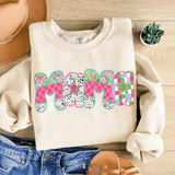 Bügelbild Mama – Florales Patchwork mit Sternen im Retro-Stil | PNG - Sewando