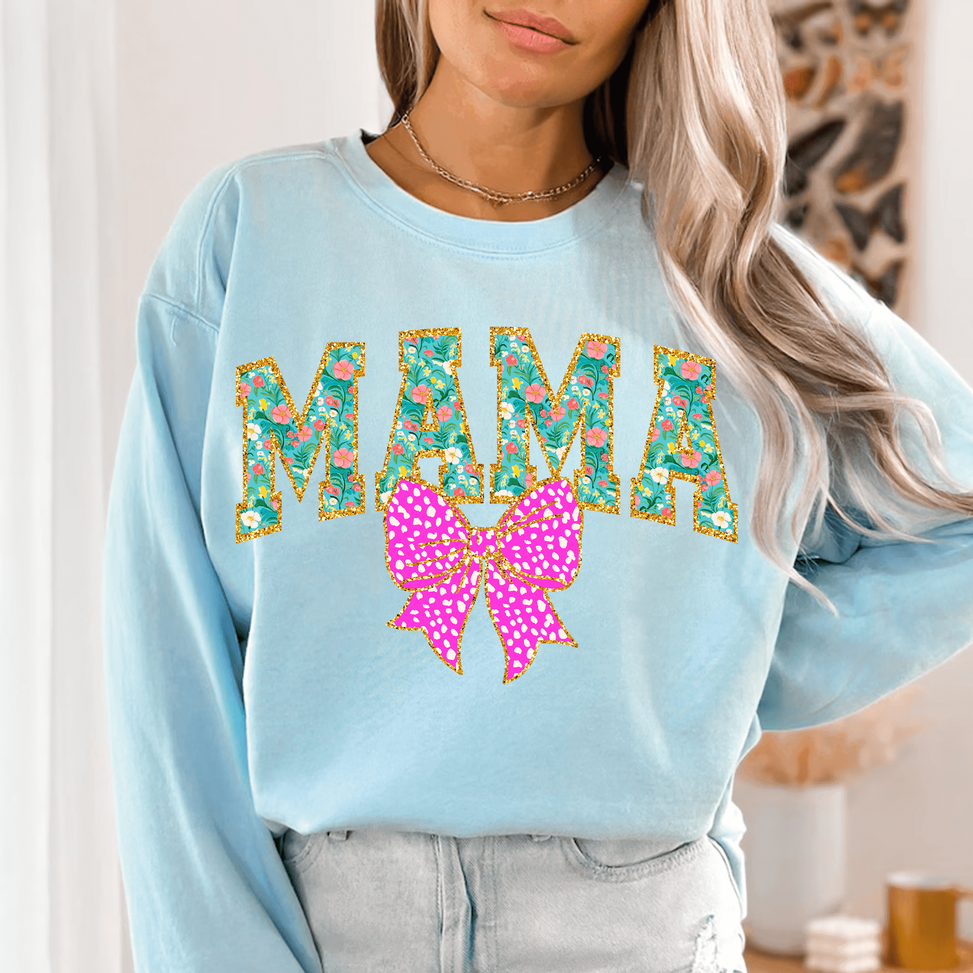 Mama PNG mit floralen Buchstaben & pinker Schleife Sublimation, Druck - Sewando