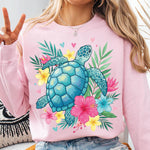 Tropisches Sublimationsdesign „Floral Sea Turtle“ – bunte Meeresschildkröte mit Hibiskus & Palmen 🌴🐢 - Sewando