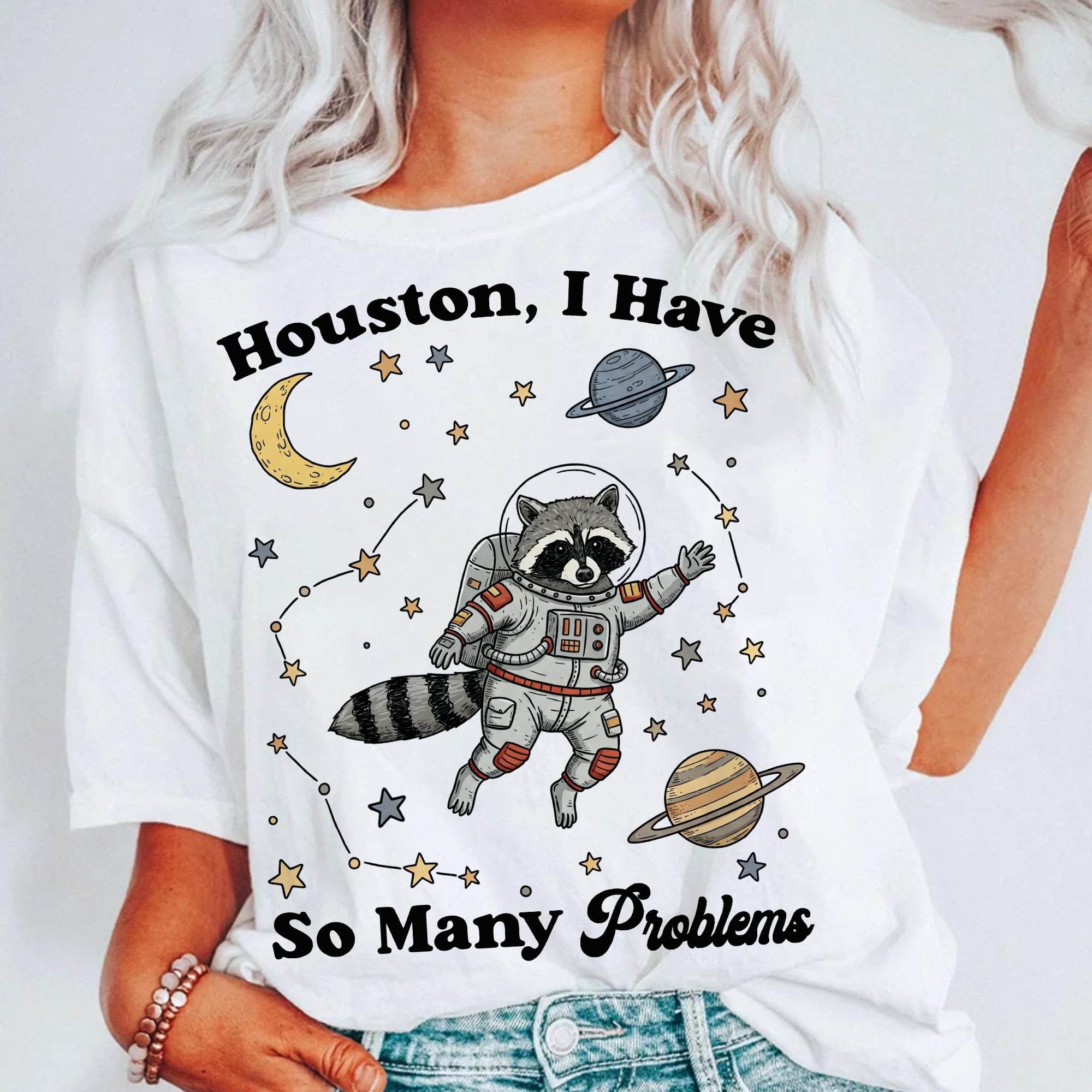 Houston, I Have So Many Problems – Weltraum-Waschbär Bügelbild (1 PNG) 🚀🦝🌌 - Sewando