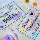 Schüttelkarte Geburtstag Set 7x – Geldgeschenk – Verpackung für Geld & Gutschein