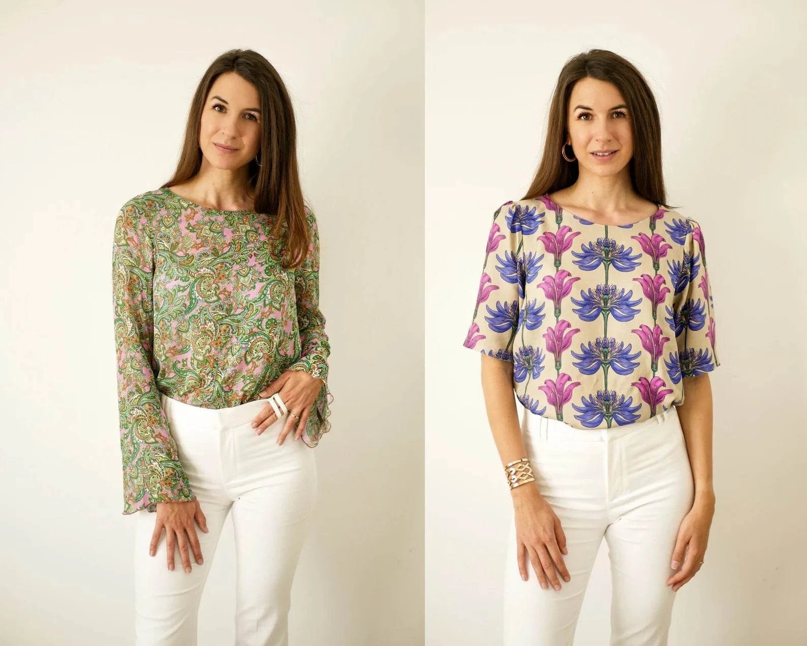 Rundhals Bluse Shirt mit verschiedenen Ärmeln CARLA, Gr. 32-50, PDF Schnittmuster - Sewando