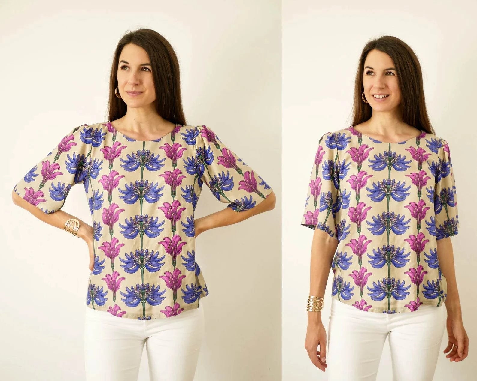 Rundhals Bluse Shirt mit verschiedenen Ärmeln CARLA, Gr. 32-50, PDF Schnittmuster - Sewando