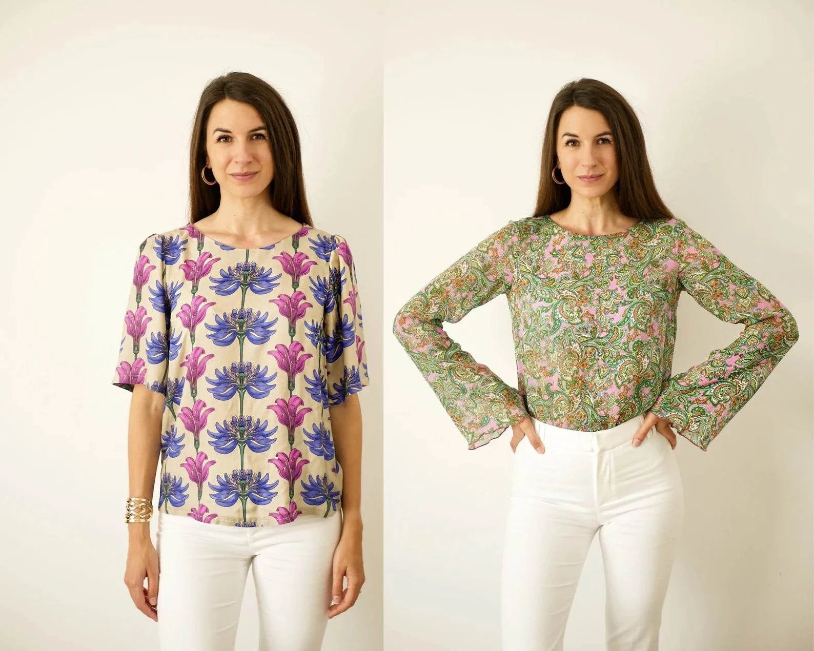 Rundhals Bluse Shirt mit verschiedenen Ärmeln CARLA, Gr. 32-50, PDF Schnittmuster - Sewando
