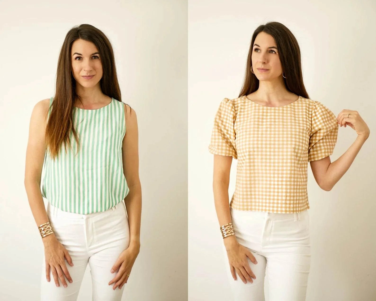 Rundhals Bluse Shirt mit verschiedenen Ärmeln CARLA, Gr. 32-50, PDF Schnittmuster - Sewando