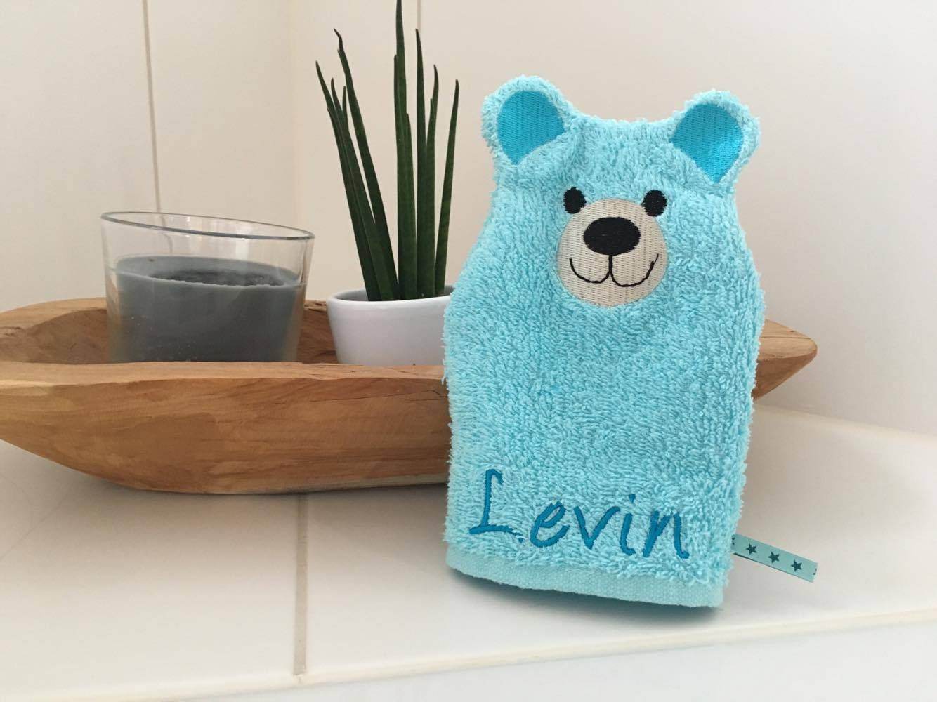 Bärli-Waschlappen Stickdatei ITH 16x26 Bär Teddy Waschhandschuh Geburt Geburtstag - Sewando