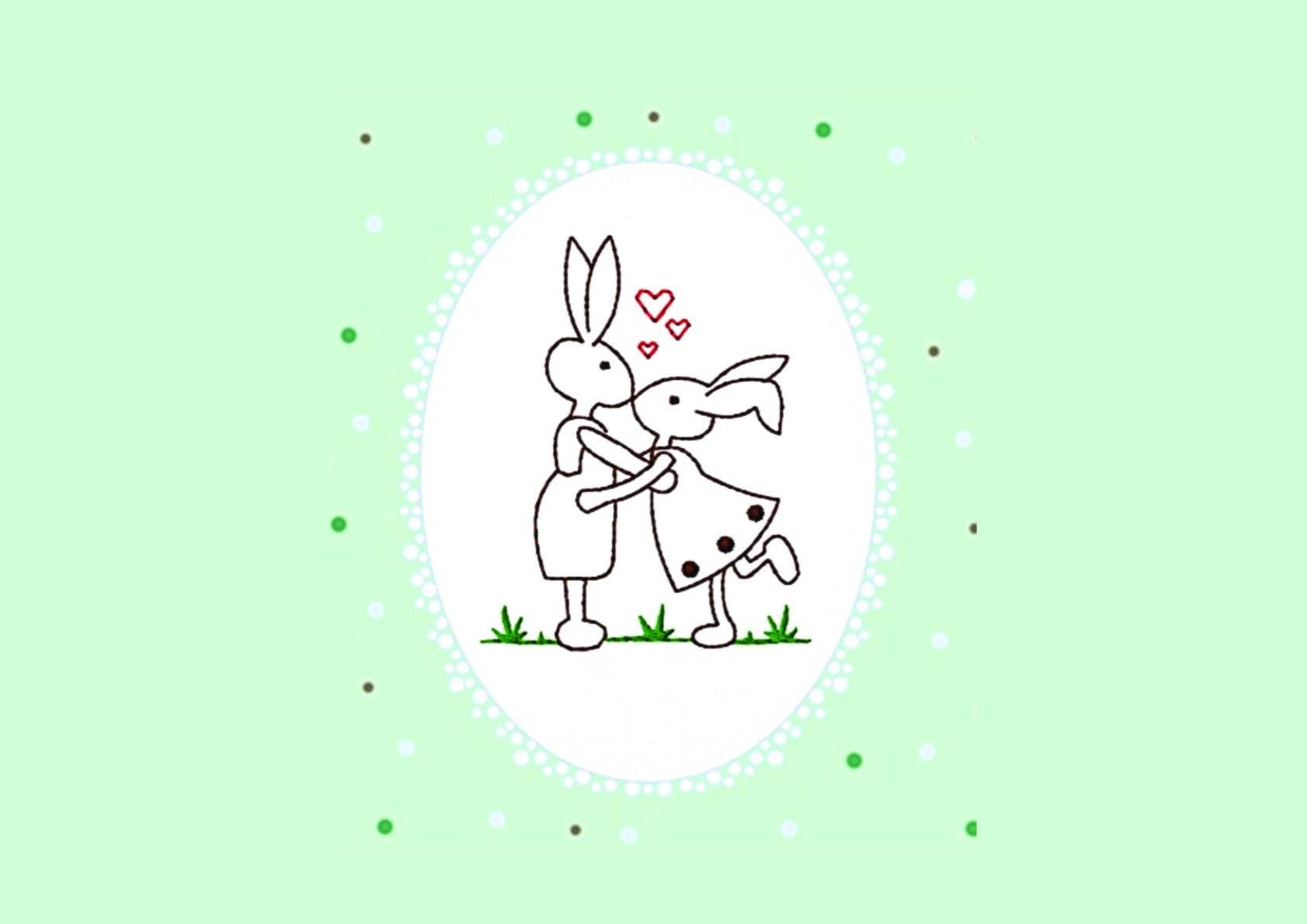 Stickdatei Osterhasen Redwork Rahmen 10 cm x 10 cm, Hase, sticken, Frühling - Sewando