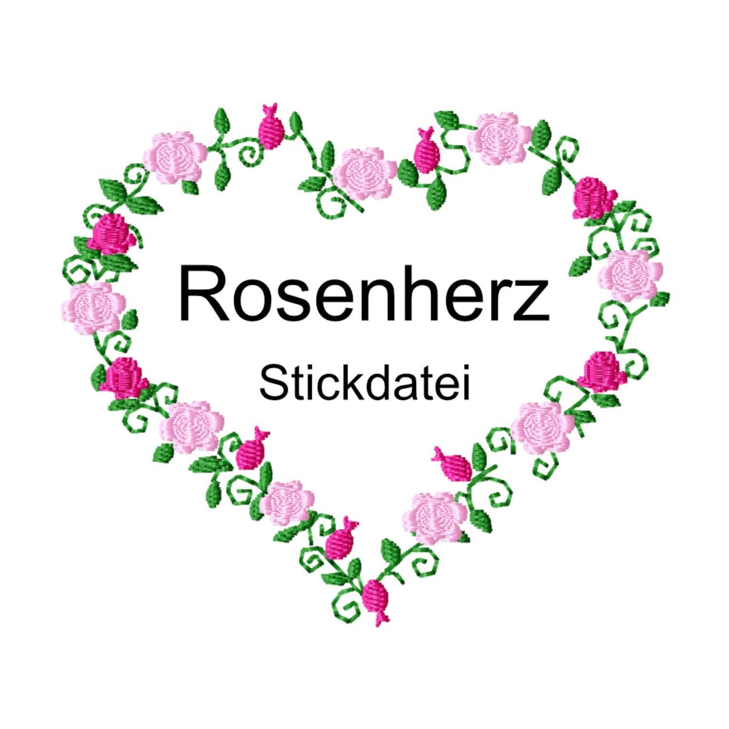 Stickdatei Rosenherz für den Rahmen 10 cm x 10 cm, Stickmuster, Rose, Herz - Sewando