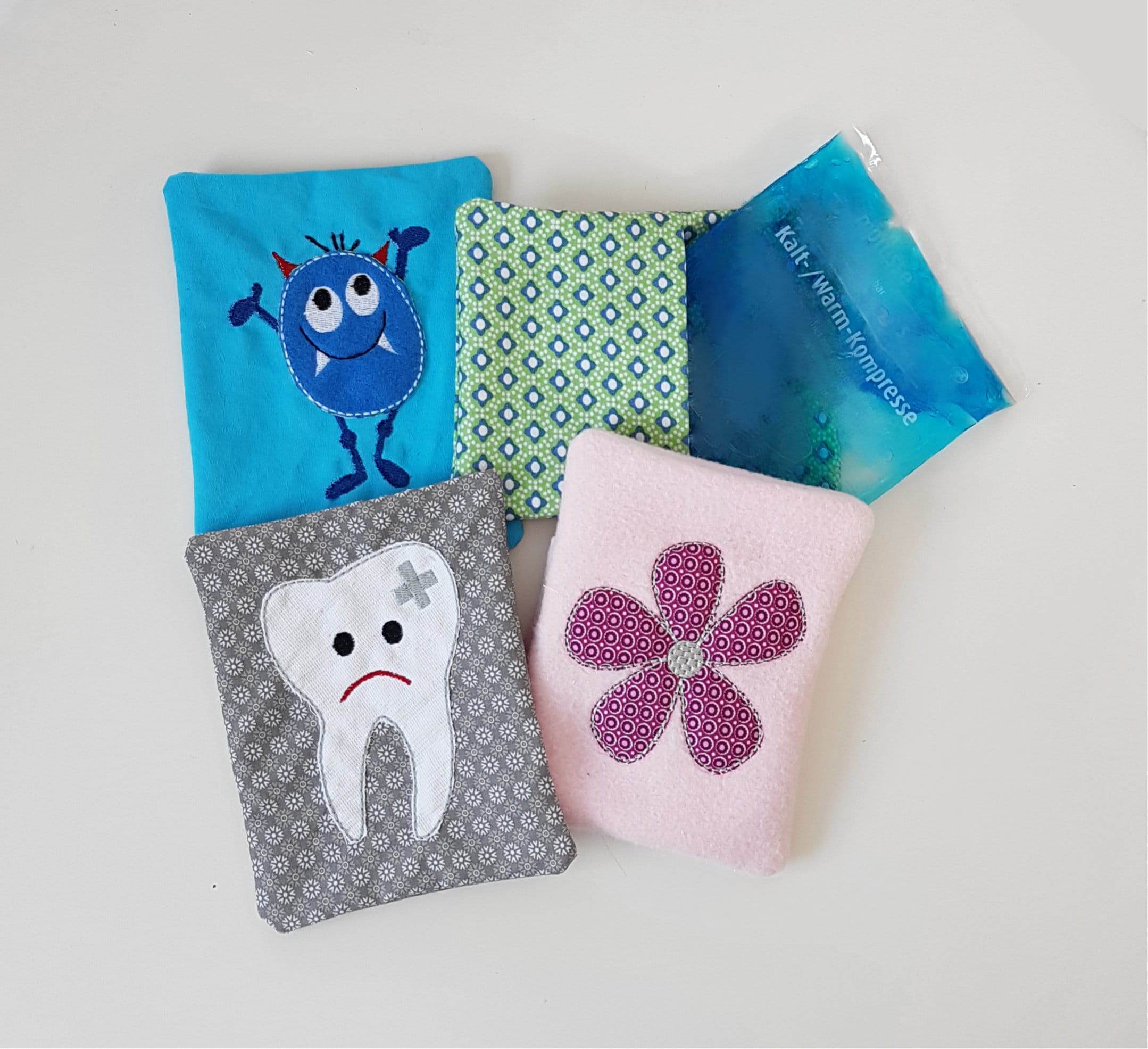 Stickdatei Hülle Kühlkompresse 4er Set 13 cm x 18 cm, Kind, Baby, Zahn - Sewando