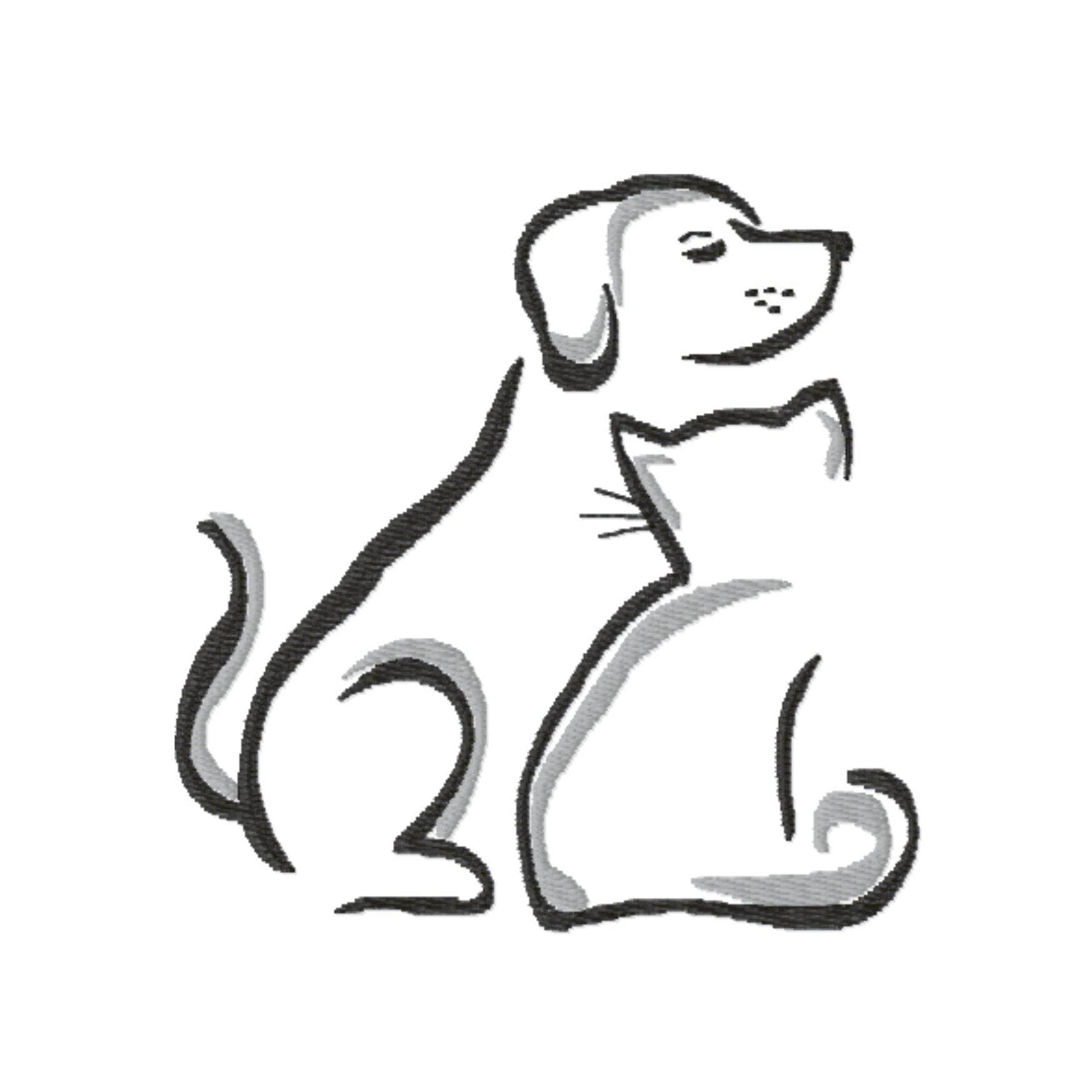 Stickdatei Hund und Katze, Stickmuster, Tier, sticken, Silhouette - Sewando