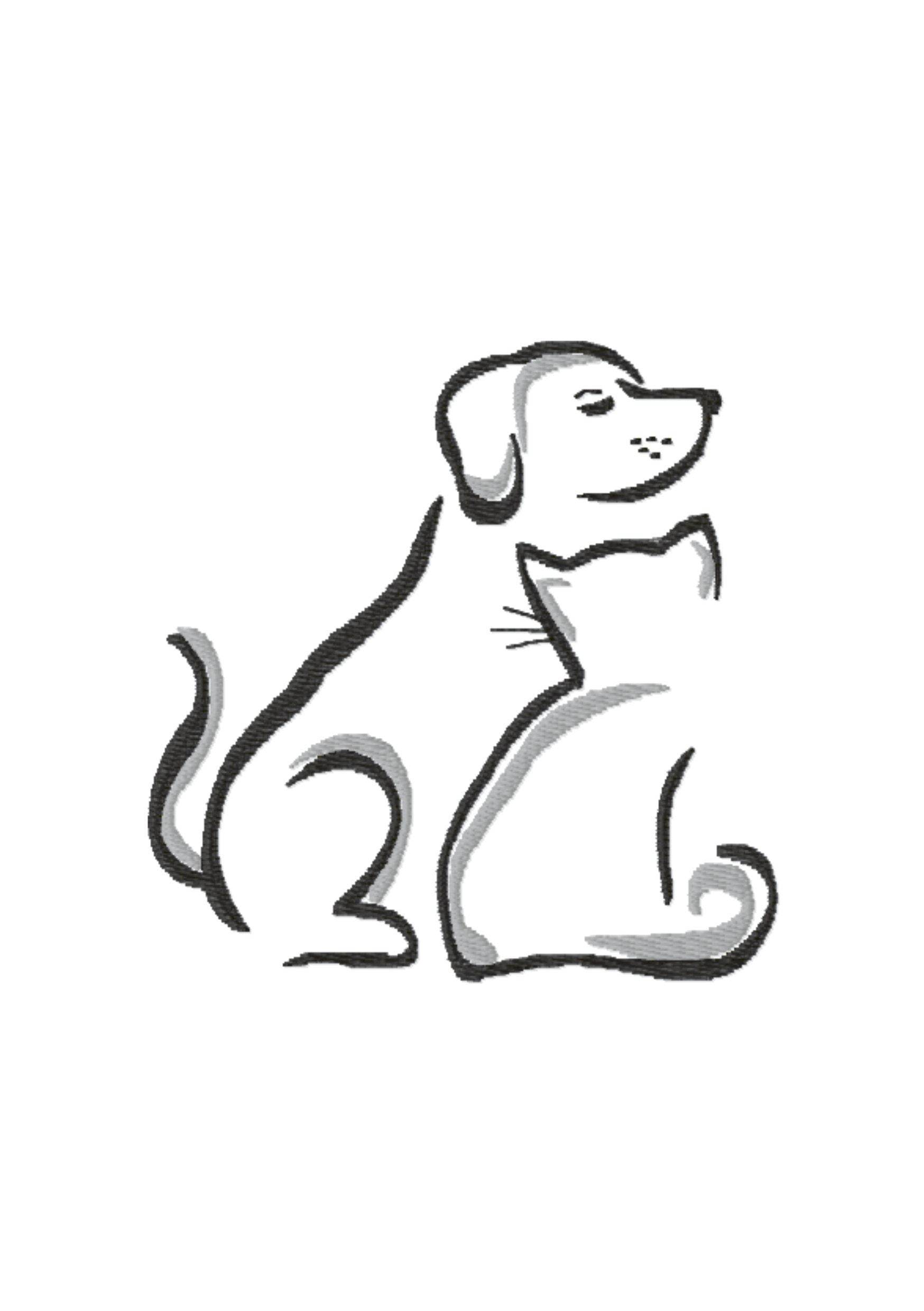 Stickdatei Hund und Katze, Stickmuster, Tier, sticken, Silhouette - Sewando