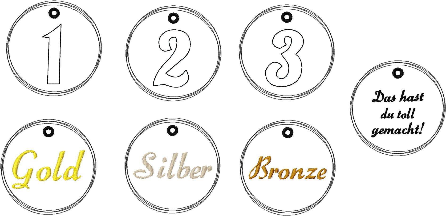 Stickdatei Medaillen - Rahmen ab 10 cm x 10 cm, Siegerehrung, Applikation, Party - Sewando