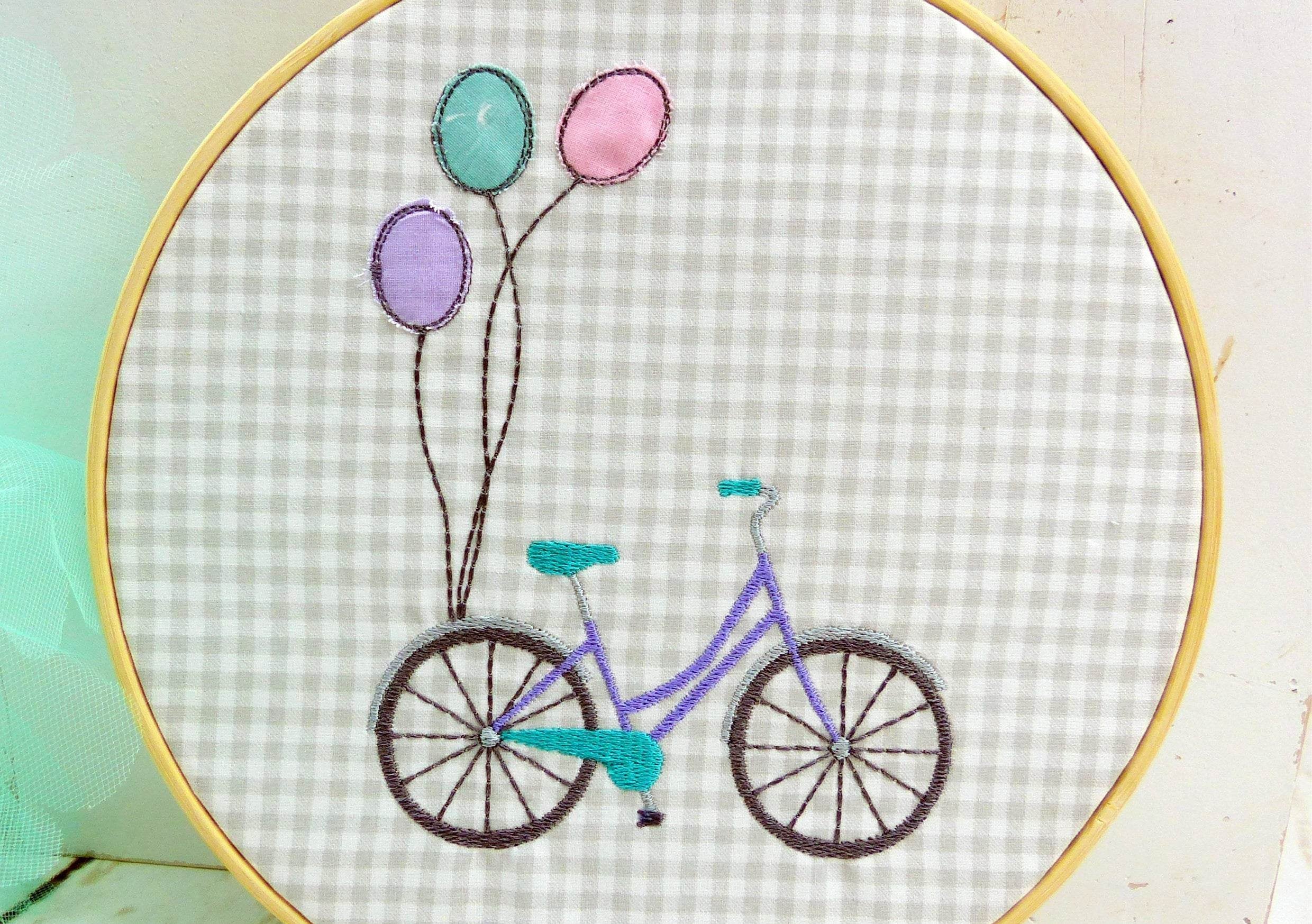 Stickdatei Fahrrad mit Ballon und solo, Doodle - Sewando