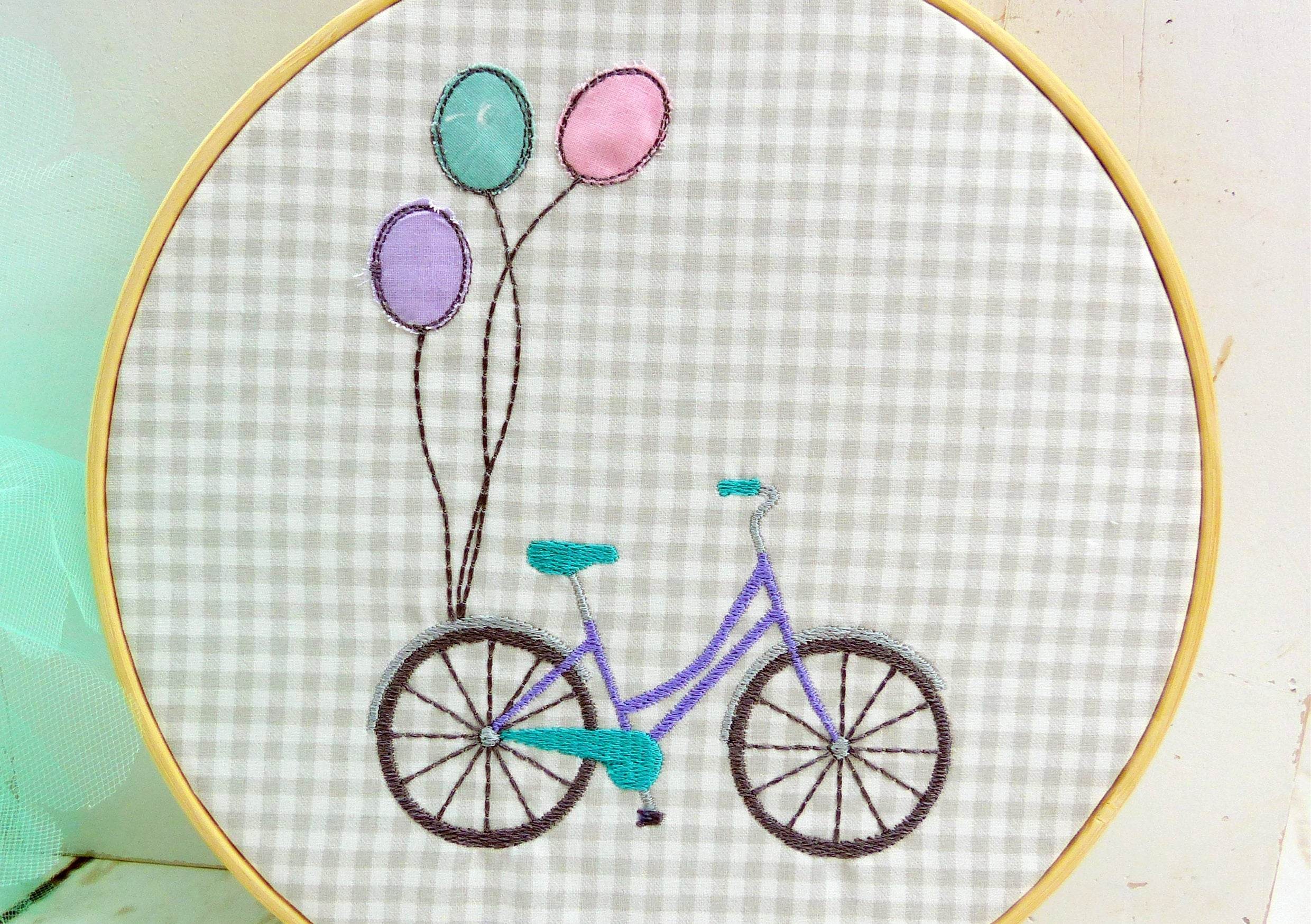 Stickdatei Fahrrad mit Ballon und solo, Doodle - Sewando