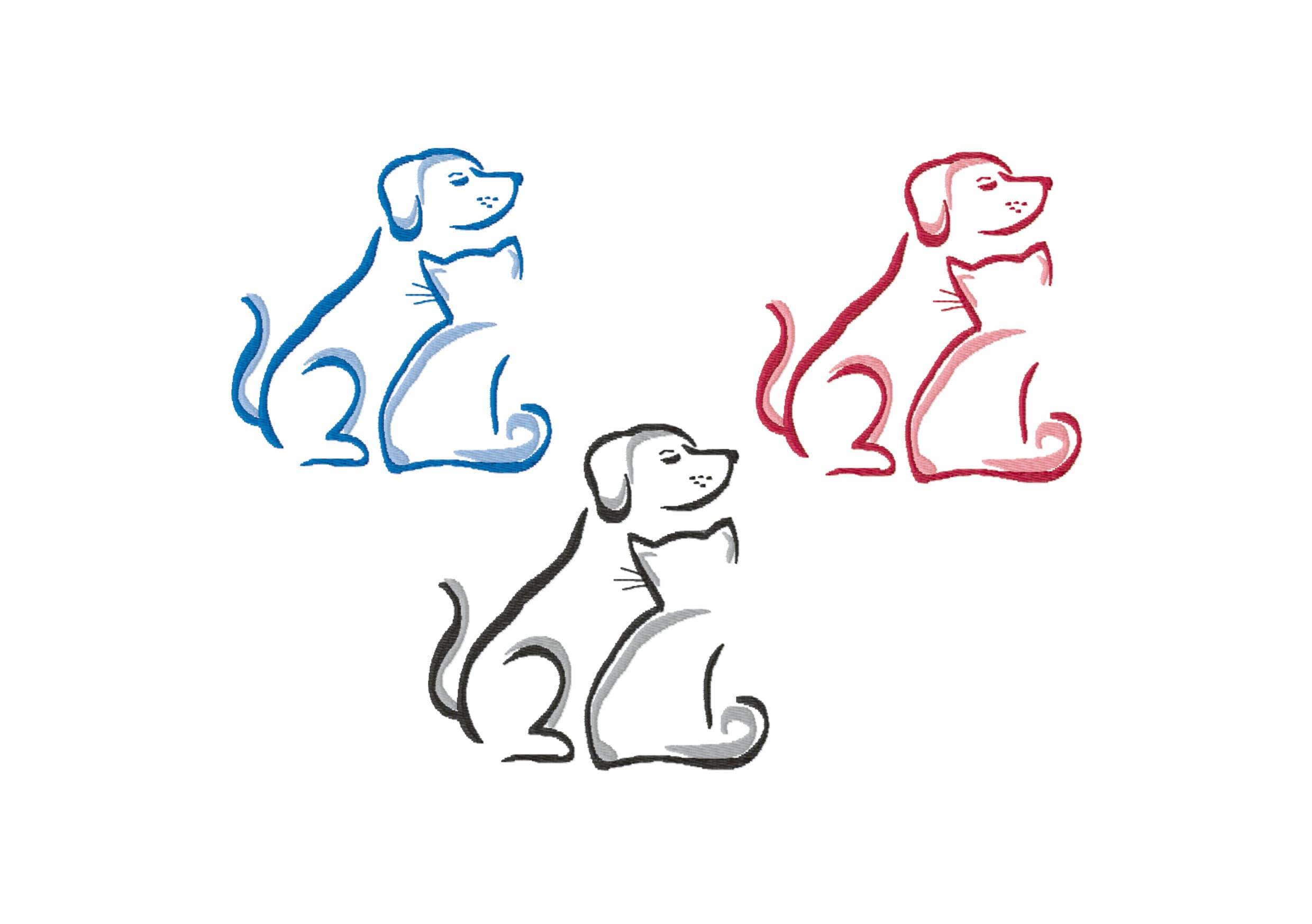 Stickdatei Hund und Katze, Stickmuster, Tier, sticken, Silhouette - Sewando