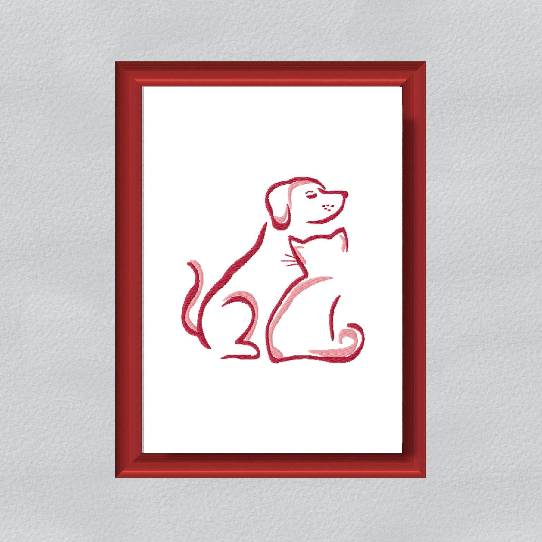 Stickdatei Hund und Katze, Stickmuster, Tier, sticken, Silhouette - Sewando