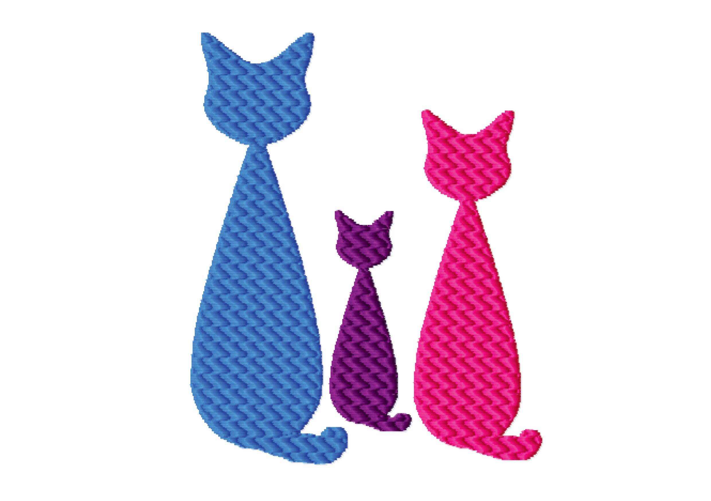 Stickdatei Katzen in vier Varianten, 10 cm x 10 cm, Redwork, Vollstick, Applikation - Sewando