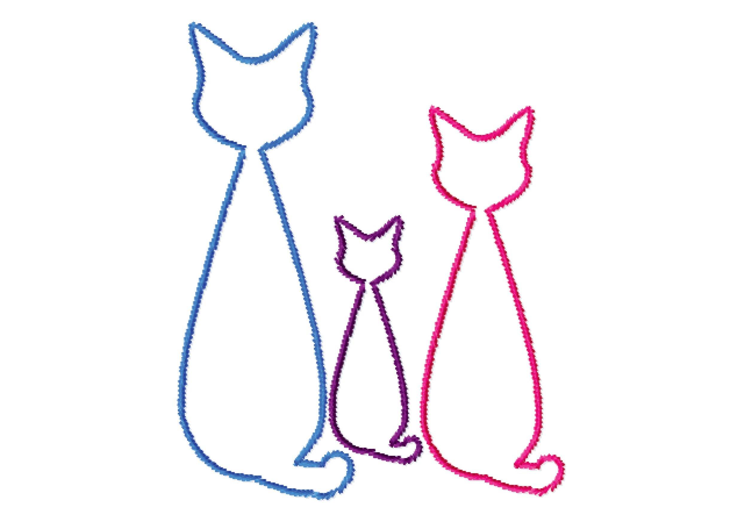 Stickdatei Katzen in vier Varianten, 10 cm x 10 cm, Redwork, Vollstick, Applikation - Sewando