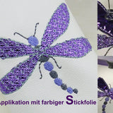 Stick Applikation Libelle für farbige Stickfolie, zwei Größen - Sewando