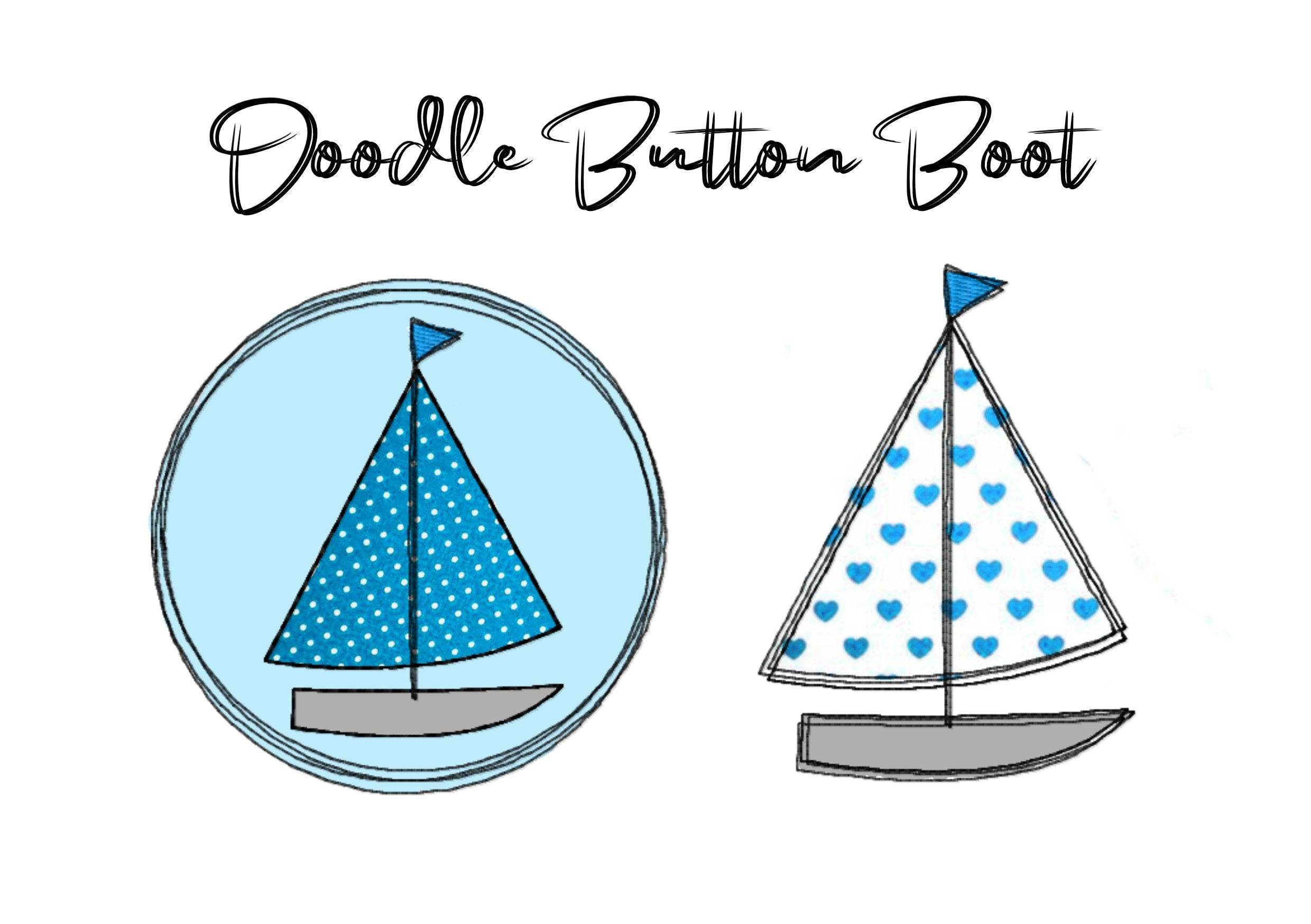 Stickdatei Doodle Button Boot - Rahmen ab 10 cm x 10 cm, Segelboot - Sewando