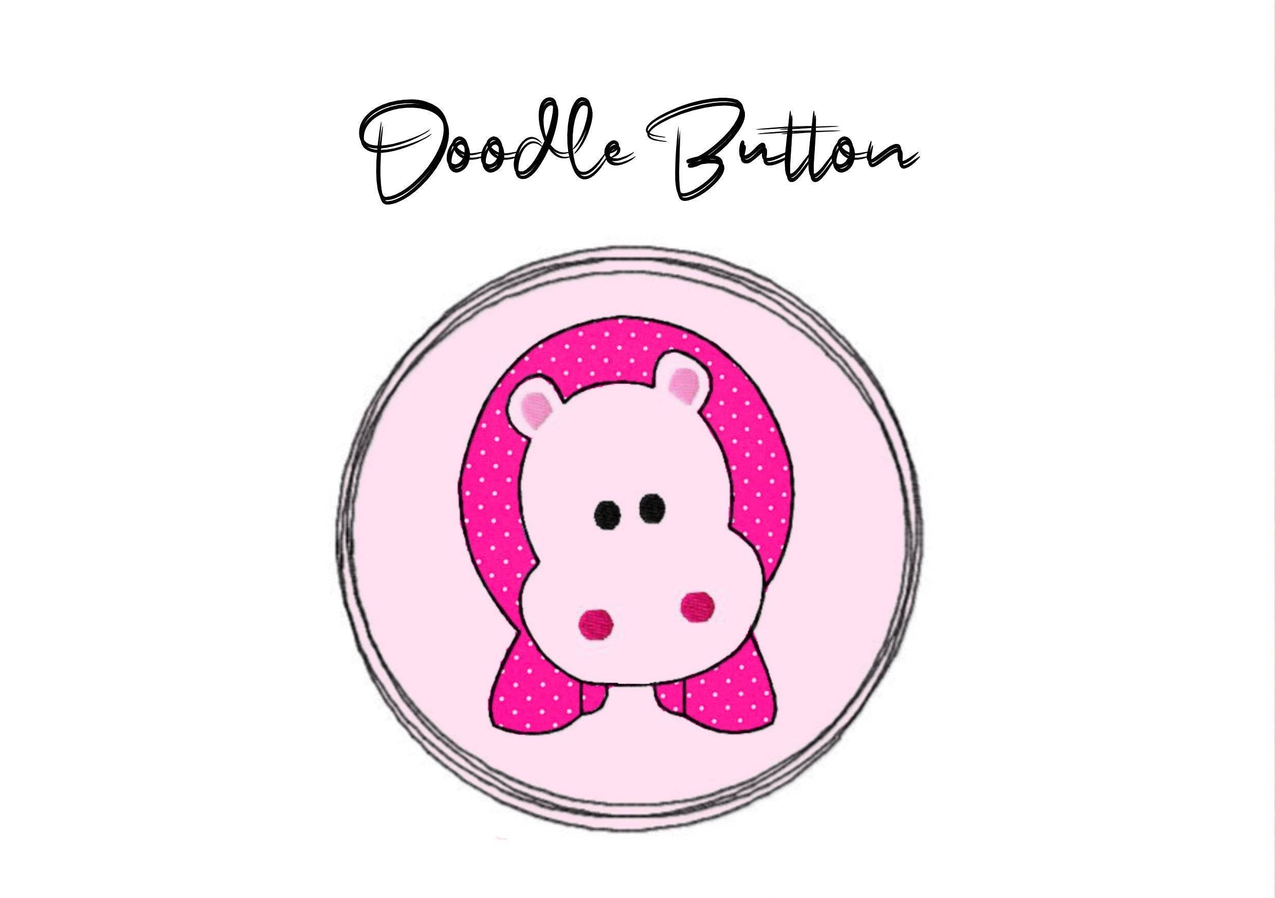 Stickdatei Doodle Button Nilpferd - Rahmen ab 10 cm x 10 cm, Redwork, Applikation, Tier, Aufnäher - Sewando