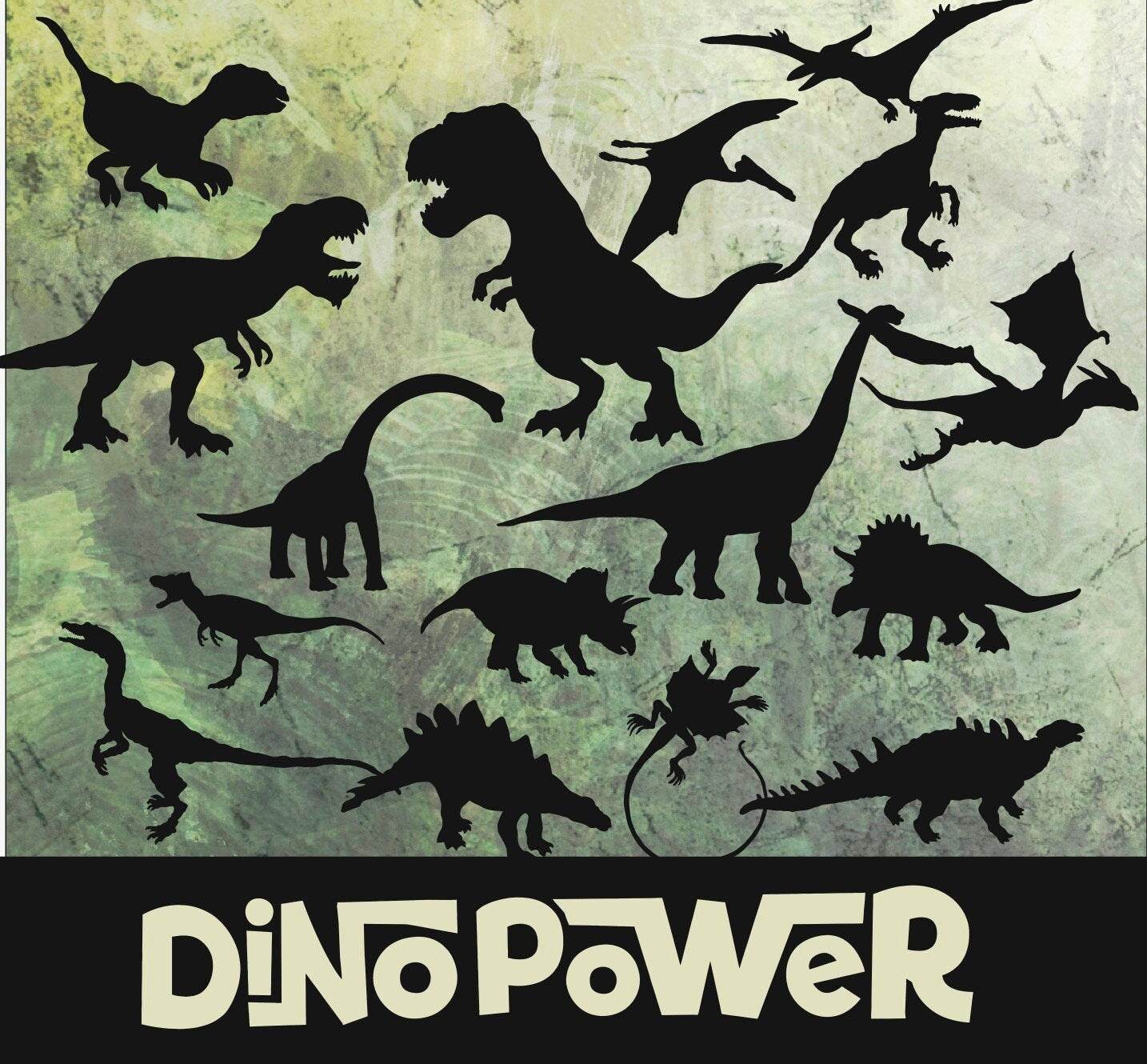 DINO POWER Dinosaurier Silhouetten, Plotter und Laser-Datei als SVG und DXF - Sewando