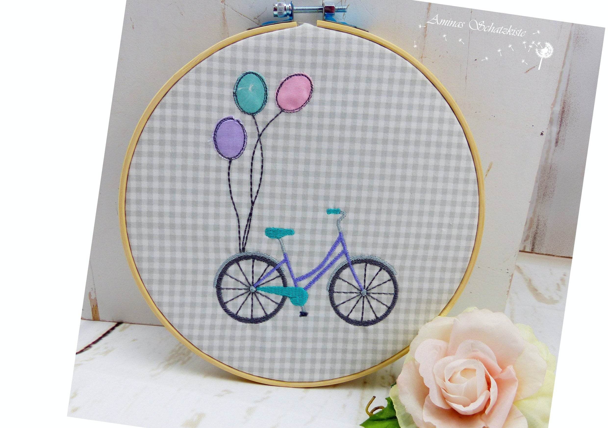 Stickdatei Fahrrad mit Ballon und solo, Doodle - Sewando