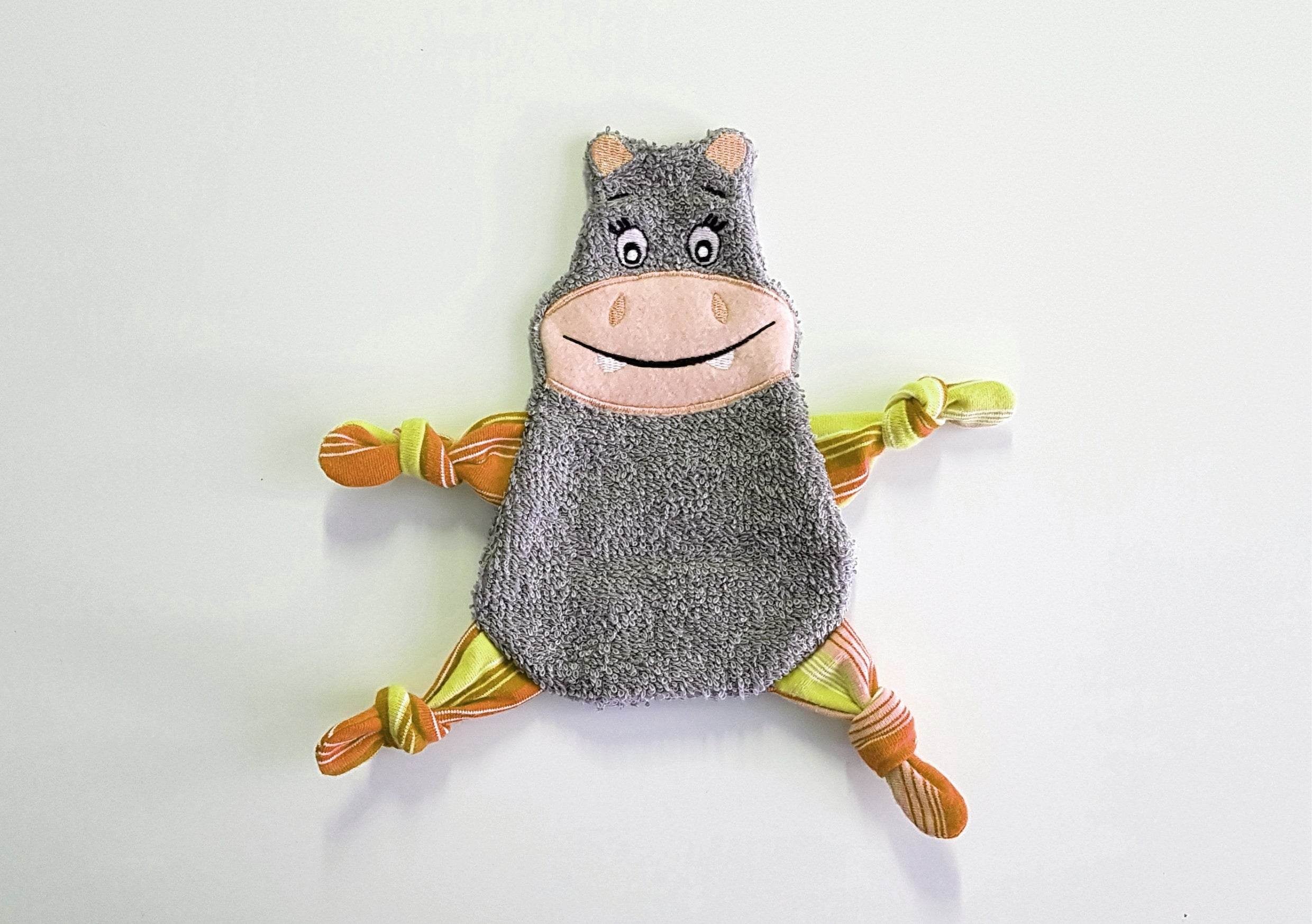 Stickdatei Nilpferd Kuscheltuch ITH für den Rahmen 13 cm x 18 cm, Schmusetuch, Kuscheltier - Sewando