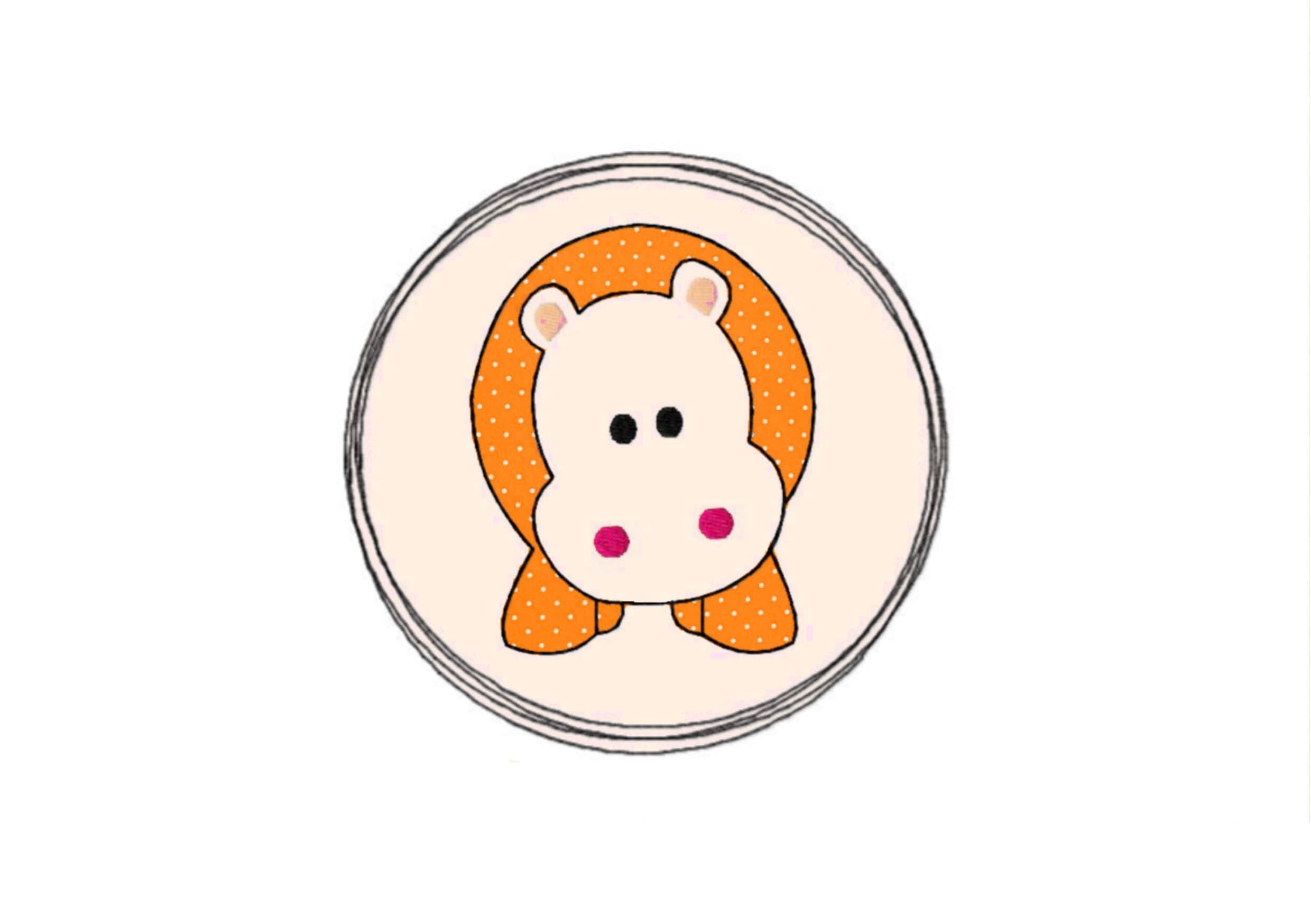 Stickdatei Doodle Button Nilpferd - Rahmen ab 10 cm x 10 cm, Redwork, Applikation, Tier, Aufnäher - Sewando