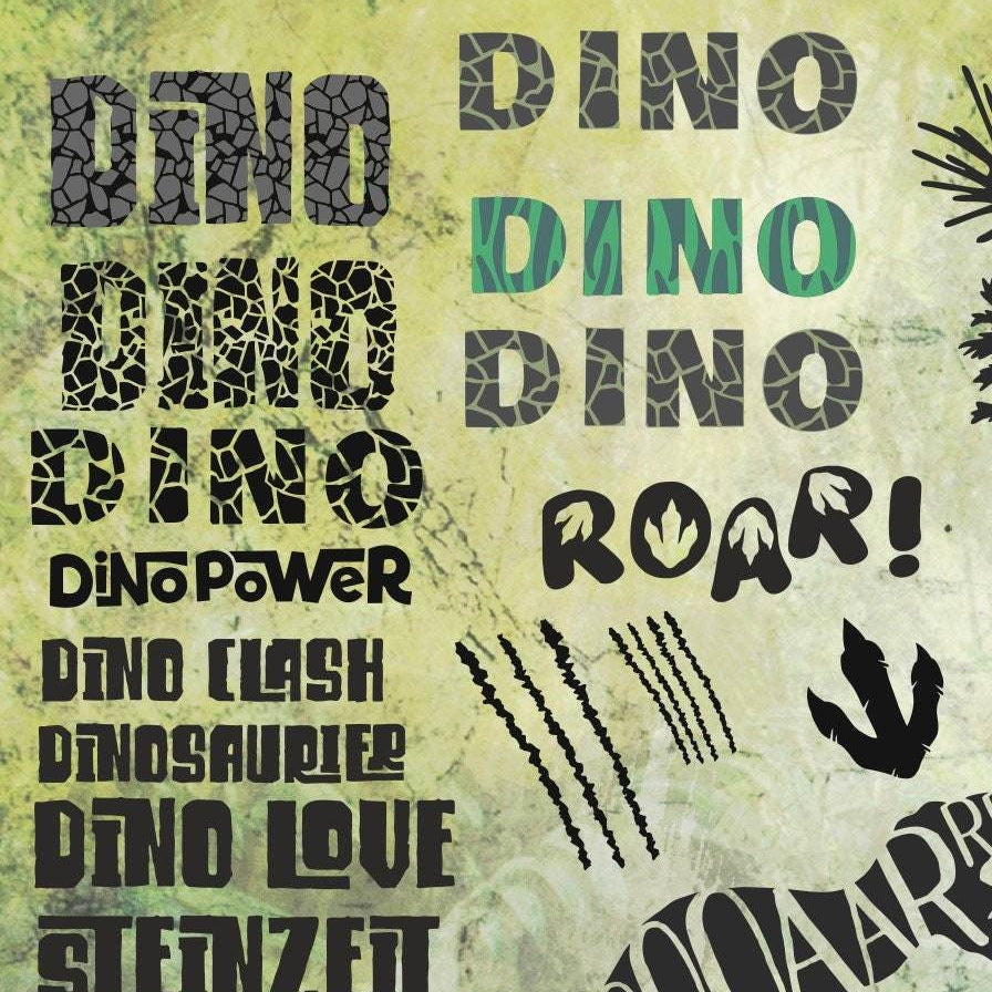 Dino Power Dinosaurier Mega-Deko über 20 Elemente & Bonus Trash und Splash, Plotter und Laser-Datei als SVG und DXF und png zum drucken - Sewando