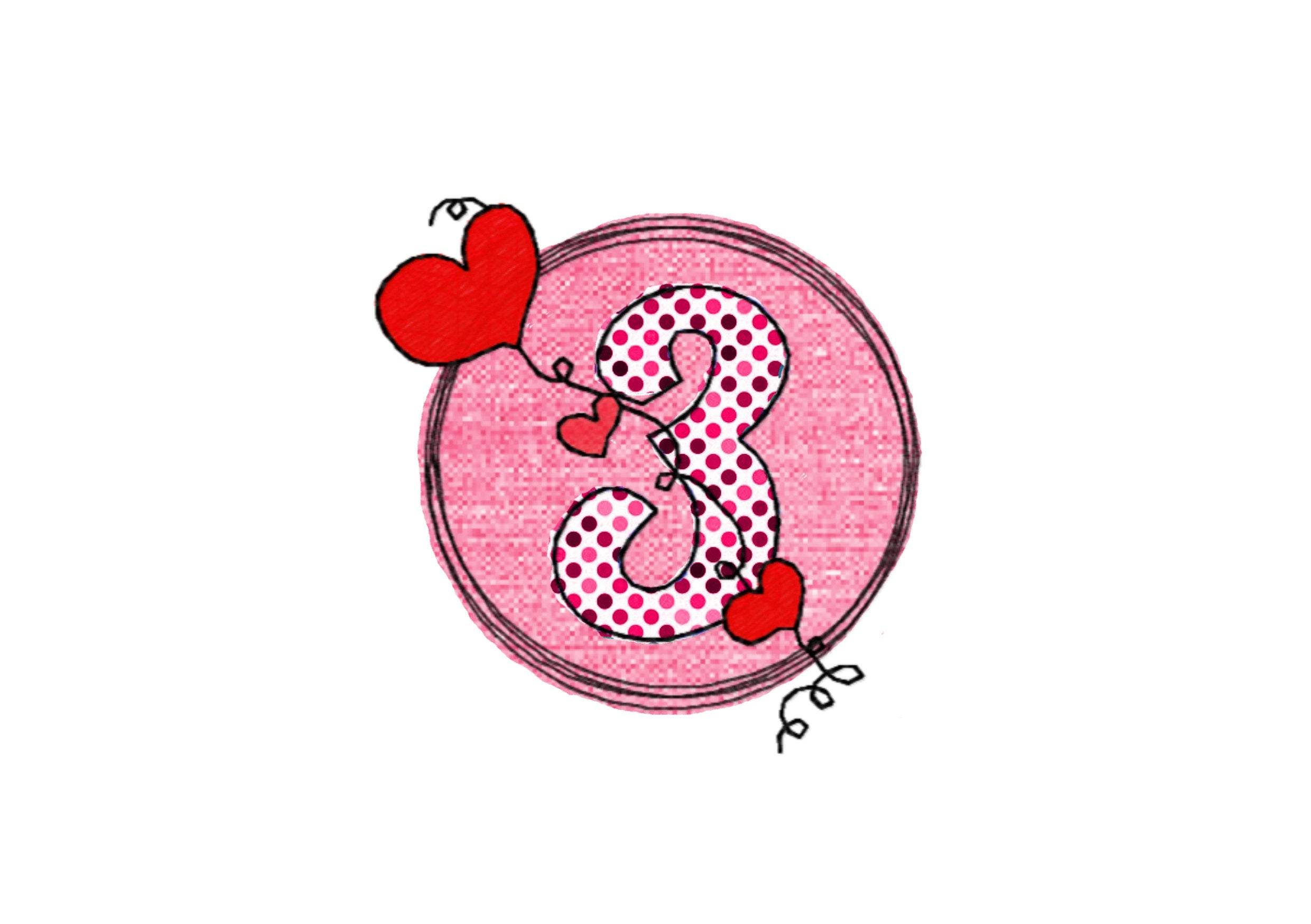 Stickdatei Geburtstags-Zahlen 1 bis 9 - Doodle Button Herz - Sewando