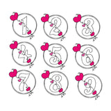 Stickdatei Geburtstags-Zahlen 1 bis 9 - Doodle Button Herz - Sewando