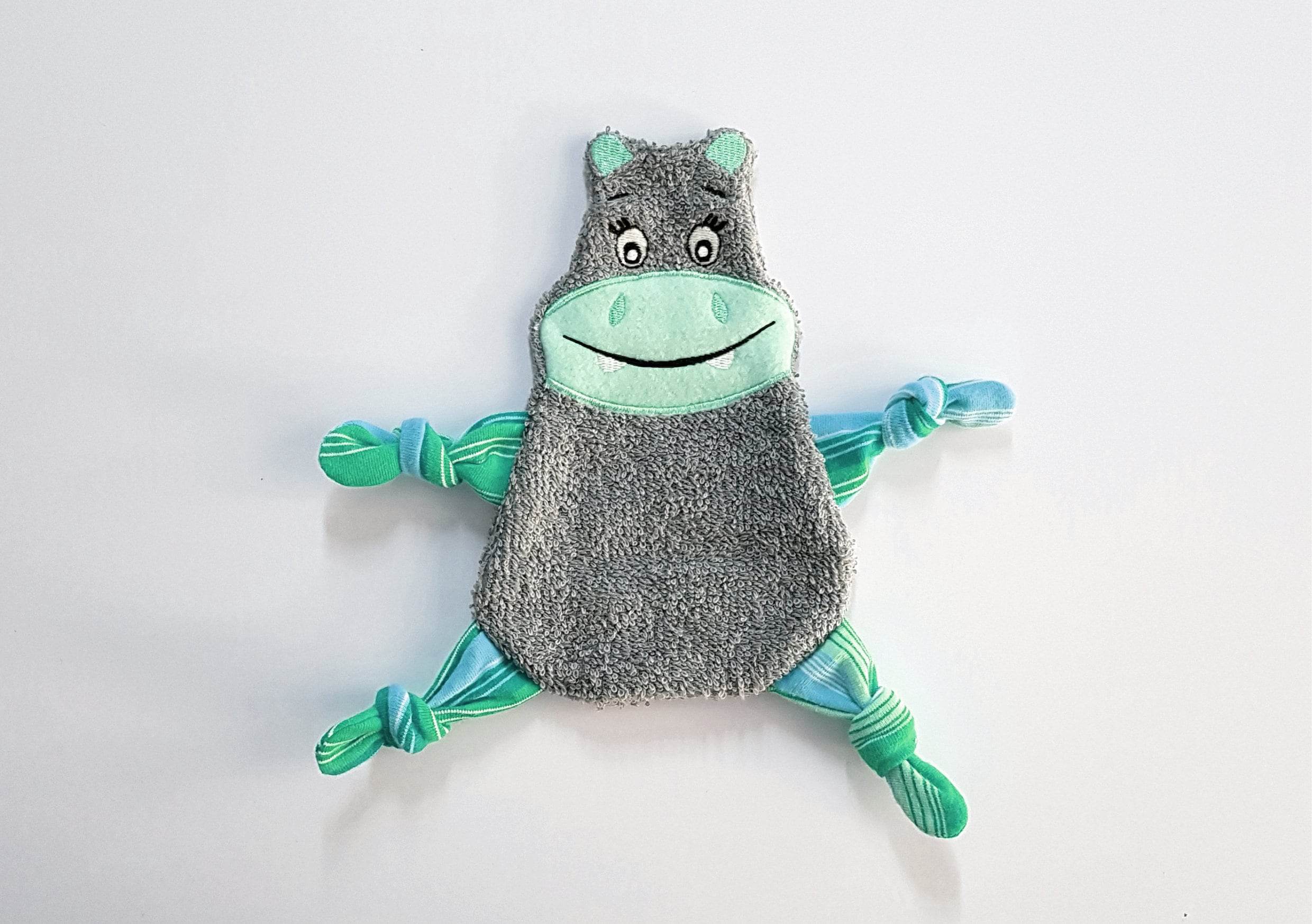 Stickdatei Nilpferd Kuscheltuch ITH in drei Größen, Baby, Schmusetuch, Kuscheltier - Sewando