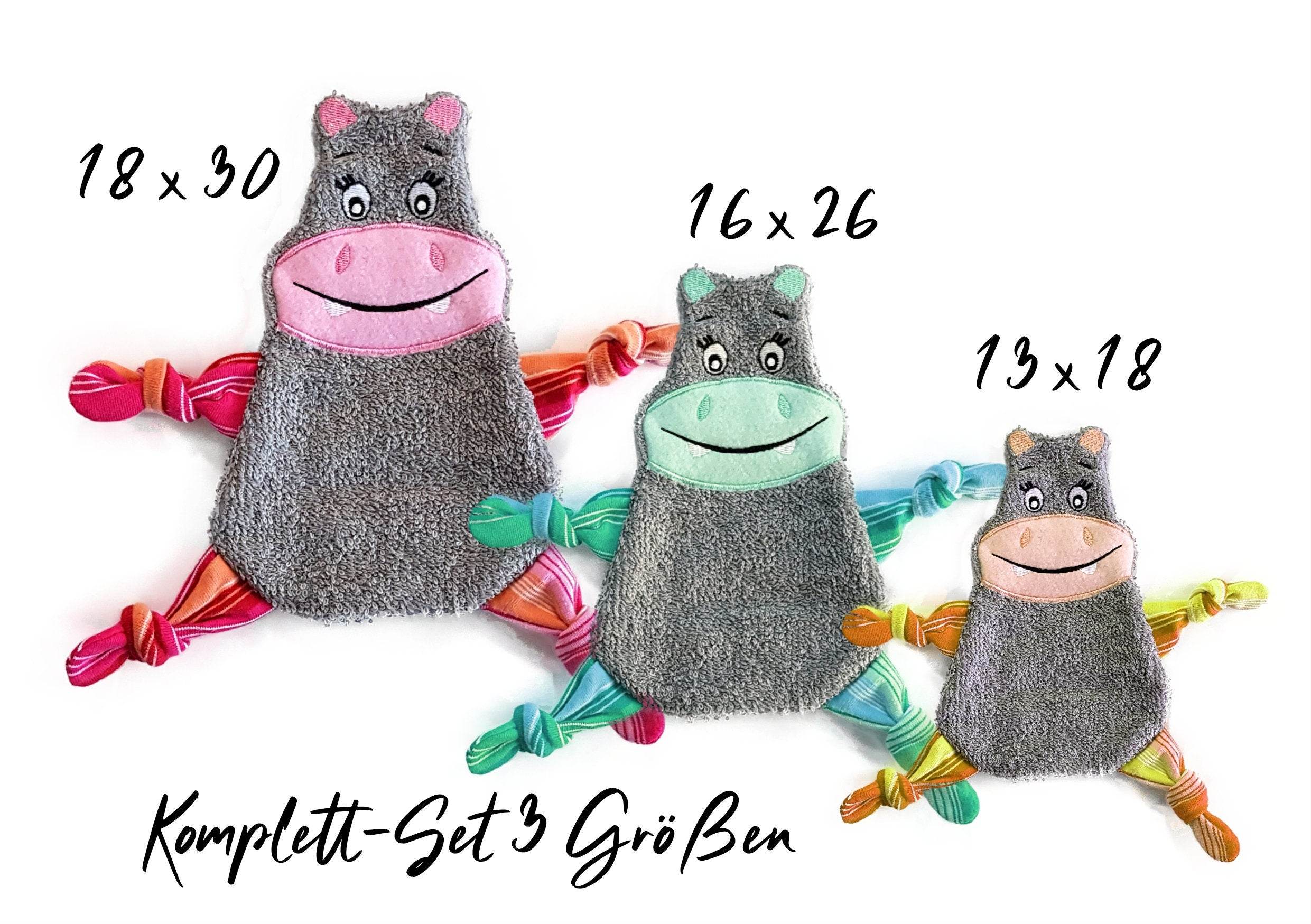 Stickdatei Nilpferd Kuscheltuch ITH in drei Größen, Baby, Schmusetuch, Kuscheltier - Sewando