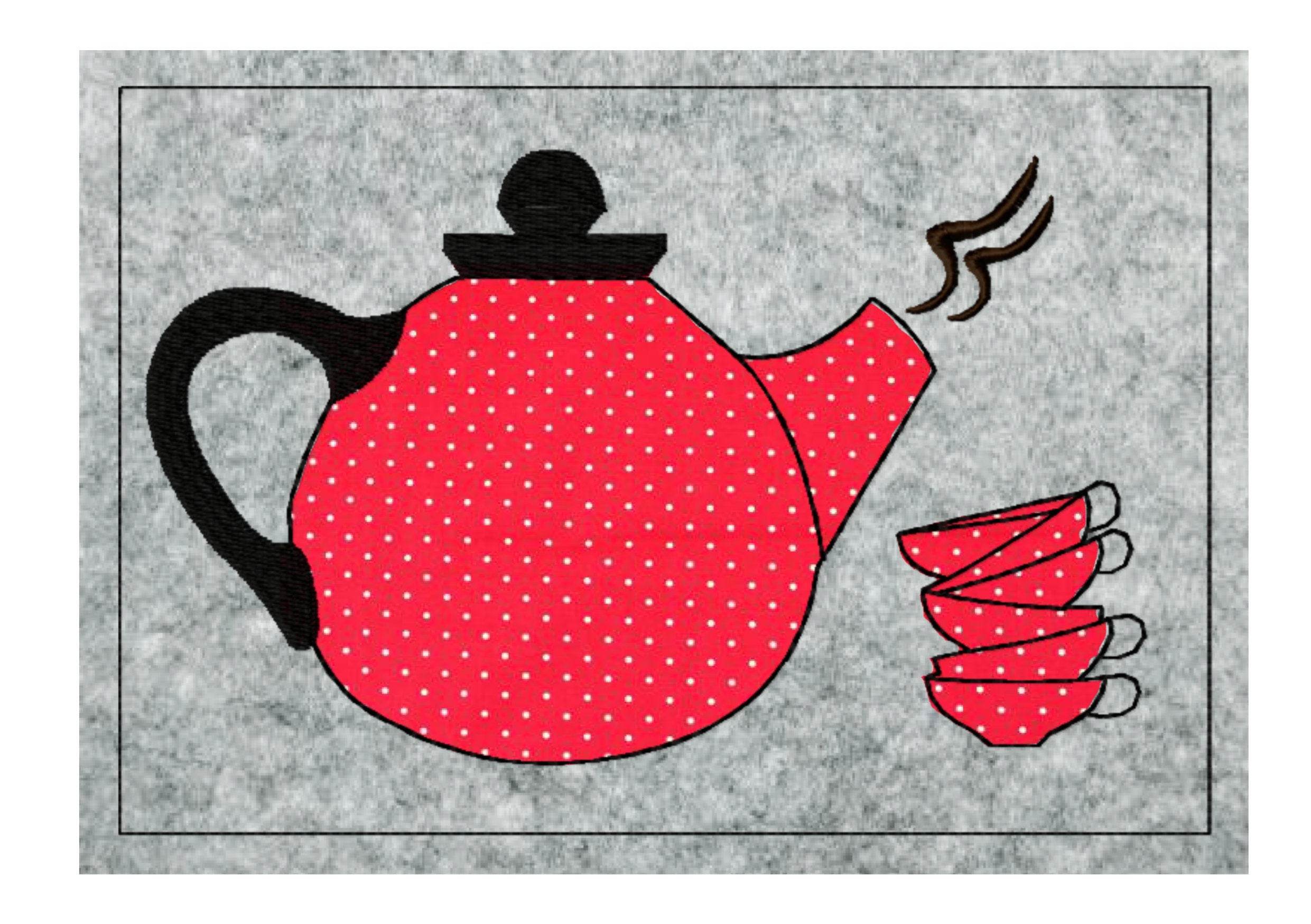 Stickdatei Mug Rug Kanne, 13 cm x 18 cm, Untersetzer, Kanne, Tassenteppich - Sewando
