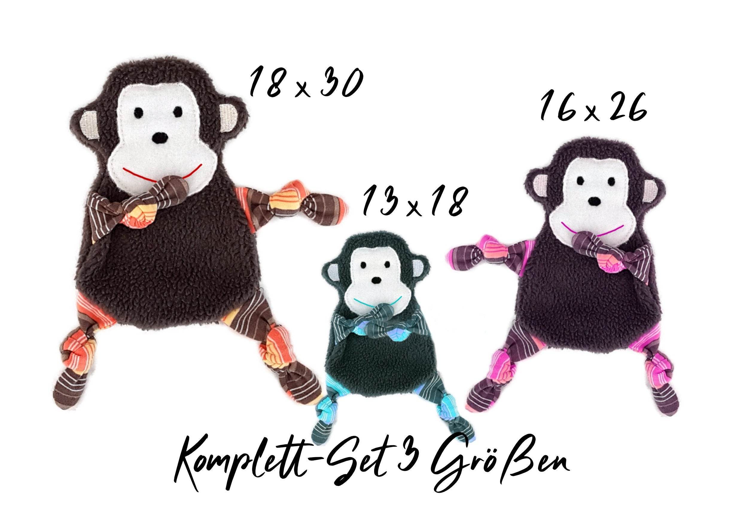 Stickdatei Affe Kuscheltuch ITH in drei Größen, Schmusetuch, Kuscheltier - Sewando