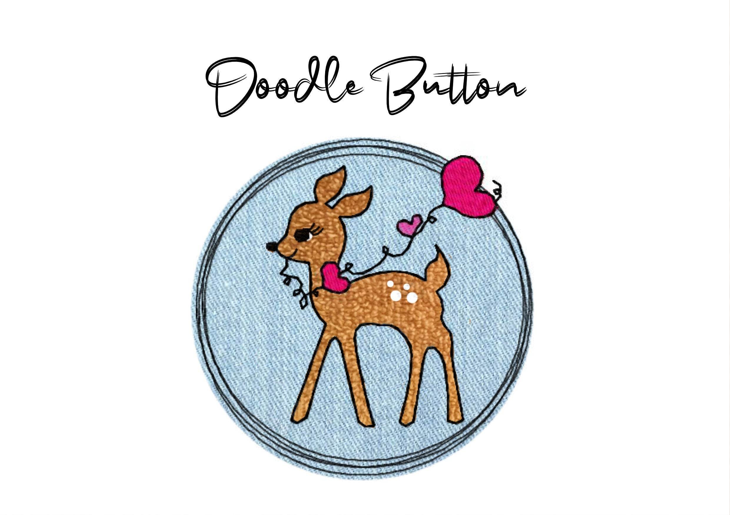 Stickdatei Rehkitz Doodle Button, 2 Größen, Reh, Herz - Sewando