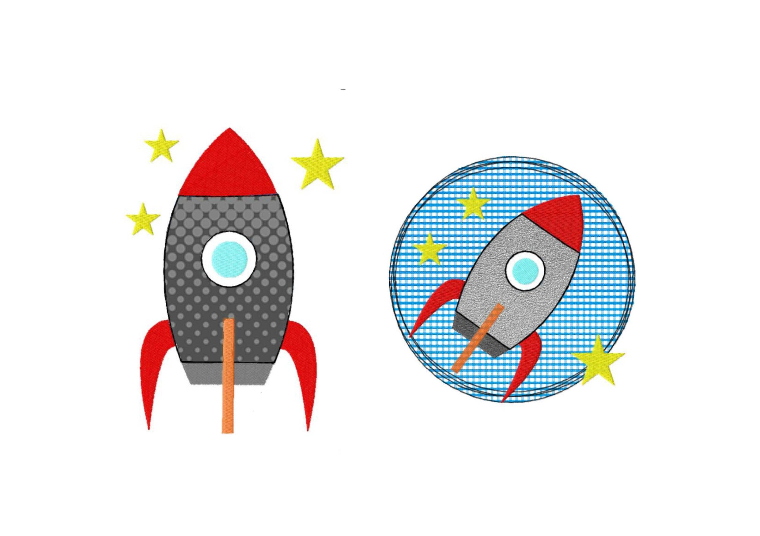 Stickdatei Rakete Doodle Button, 2 Größen, Applikation, Stern, Applikation - Sewando