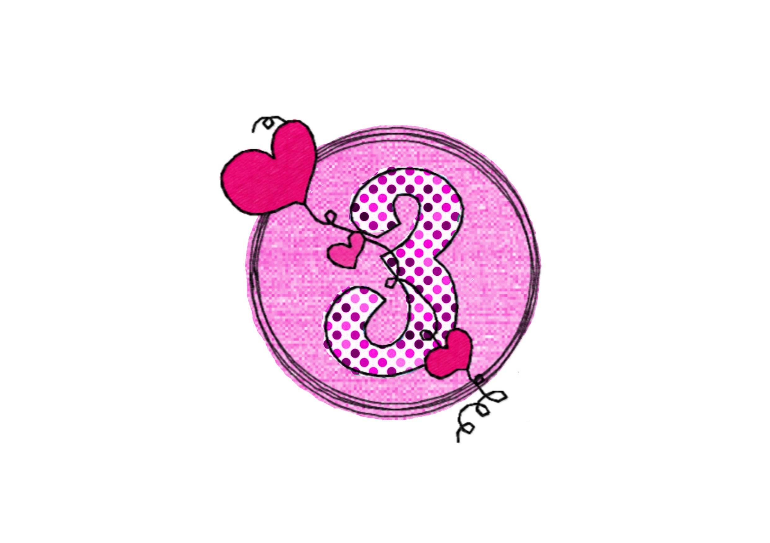 Stickdatei Geburtstags-Zahlen 1 bis 9 - Doodle Button Herz - Sewando