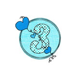 Stickdatei Geburtstags-Zahlen 1 bis 9 - Doodle Button Herz - Sewando